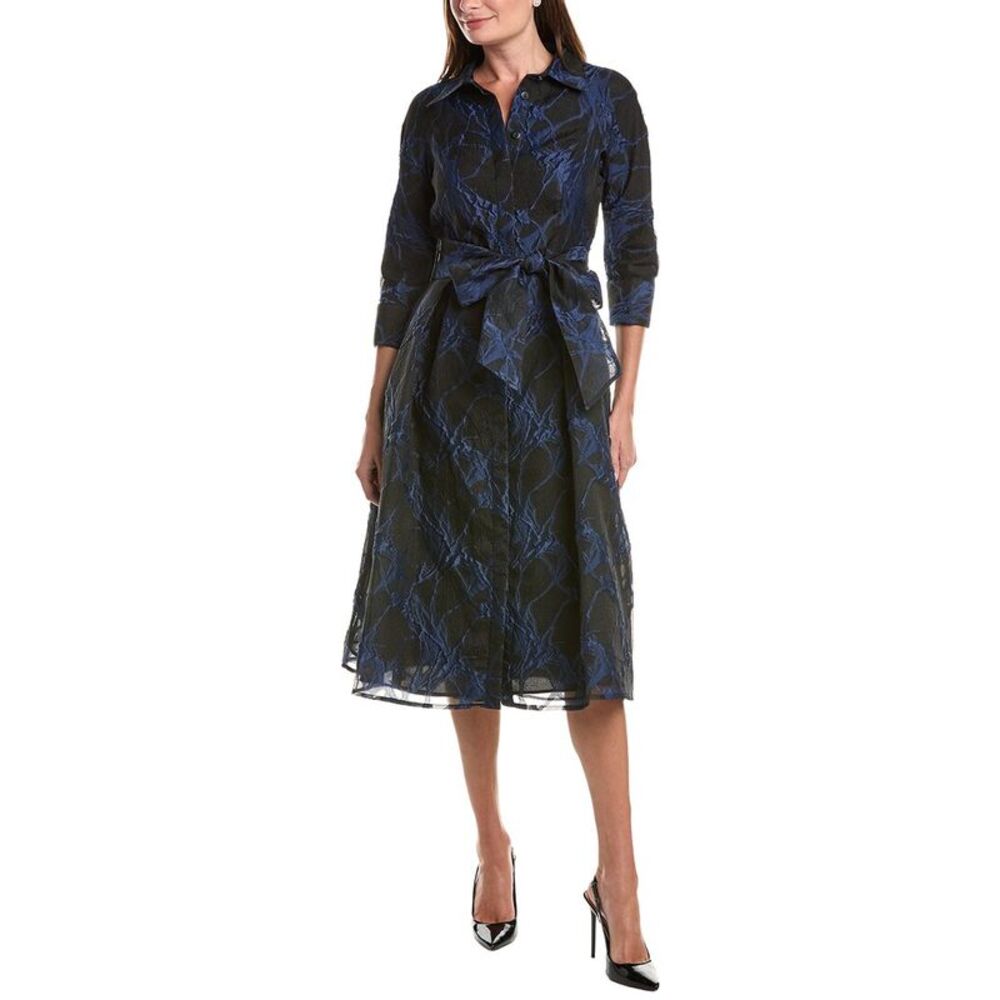 Teri Jon By Rickie Freeman Womens Organza Web Pattern Shirtdress, Black